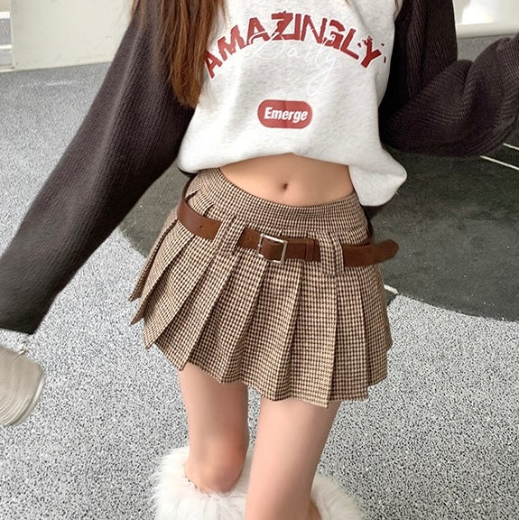 Brown Autumn Knit Belt Skirt