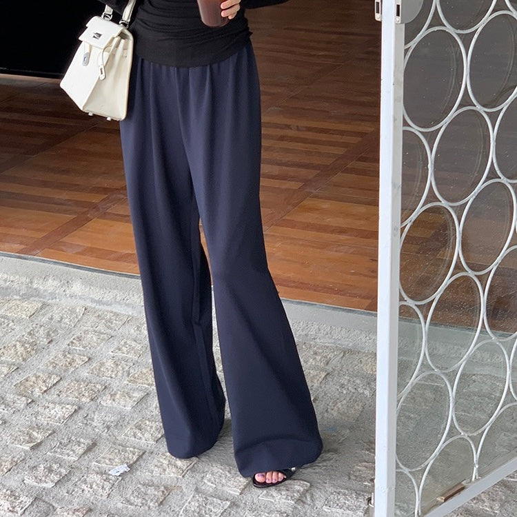 Navy Stretch Waist Straight Pants