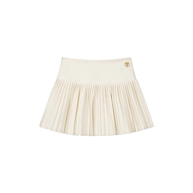 Thick Pleated Gold Button Skirt