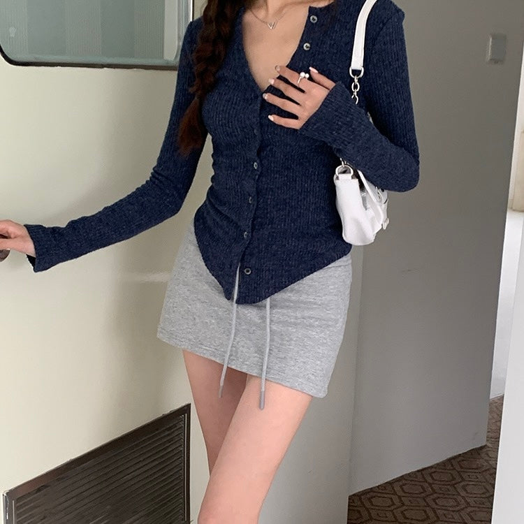 Knit Navy Button-Up Sweater