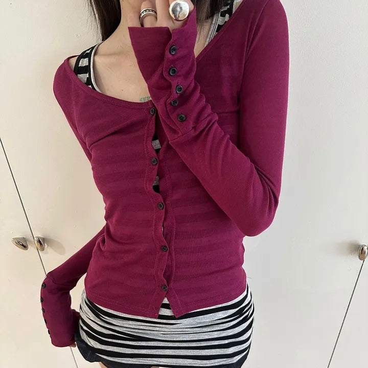 Button-Up Thin Long-Sleeve Top