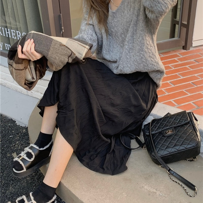 Pleat Crimped Maxi Skirt