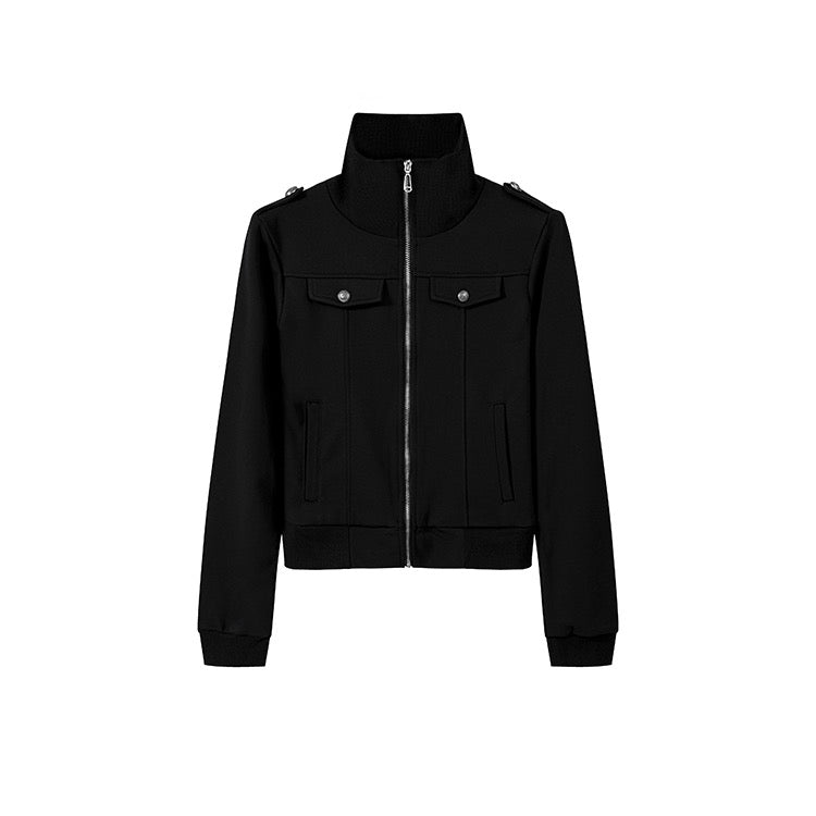 Black High Zip Pocket Jacket