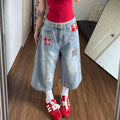 Red Star Patch Denim Denim Blue Jorts