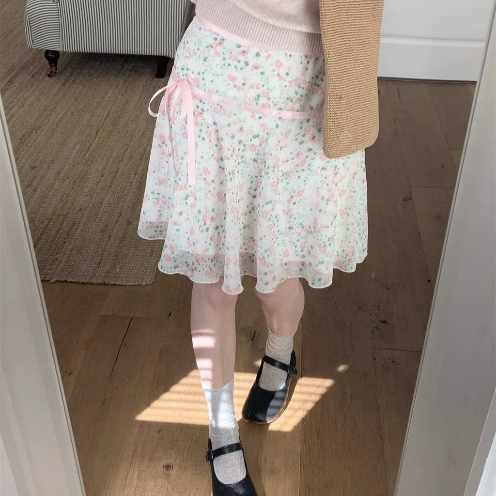 Pink Ribbon Floral A-Line Skirt