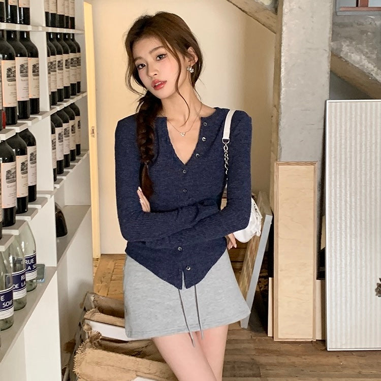 Knit Navy Button-Up Sweater