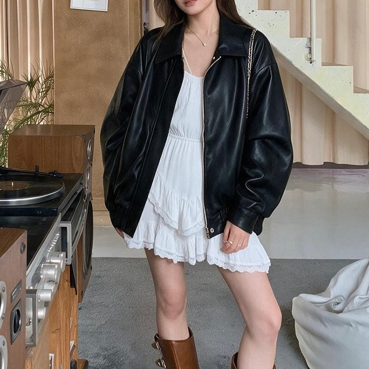 Black Oversized Faux Leather Jacket