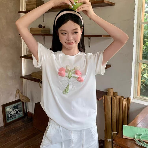 3D Tulip White T-Shirt