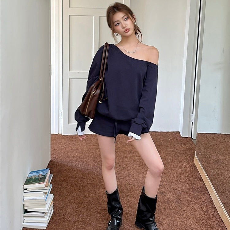 Single Off Shoulder Shorts Casual Set
