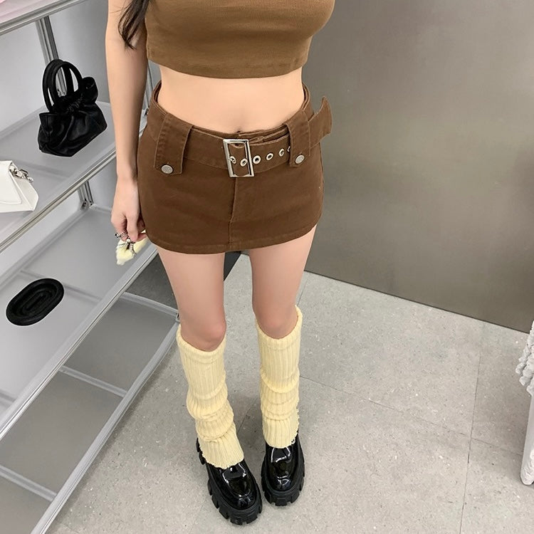 Brown Belt Buckle Mini Skort