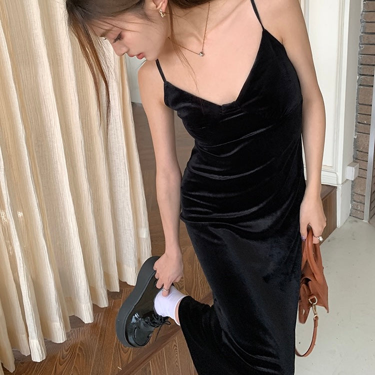 Black Velvet Slip Maxi Dress