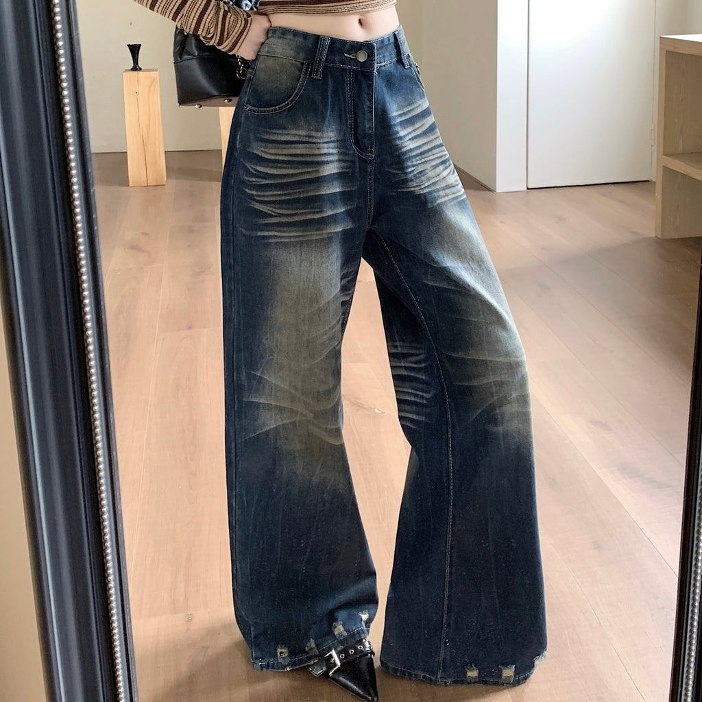 Dark Blue Scratch Cube Stud Hem Jeans