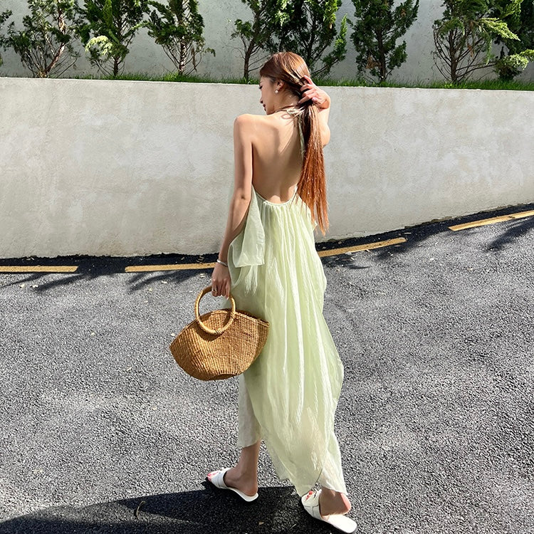 Backless Thin Strap Halter Parachute Dress