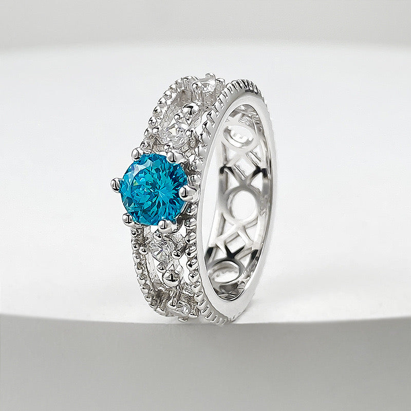 Blue Stone Milgrain Edge Diamond Band
