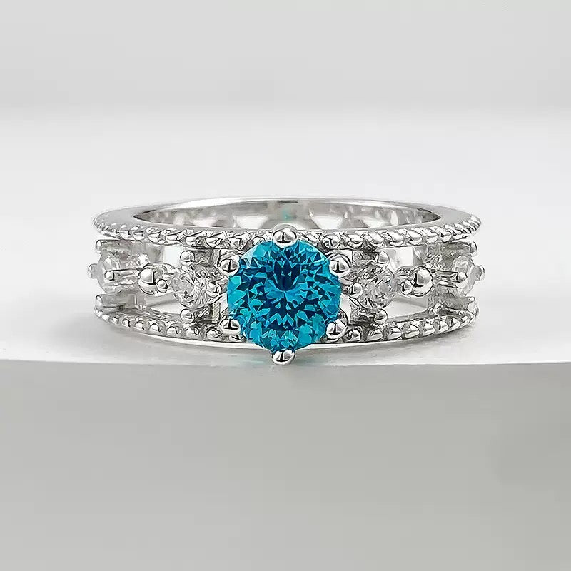 Blue Stone Milgrain Edge Diamond Band