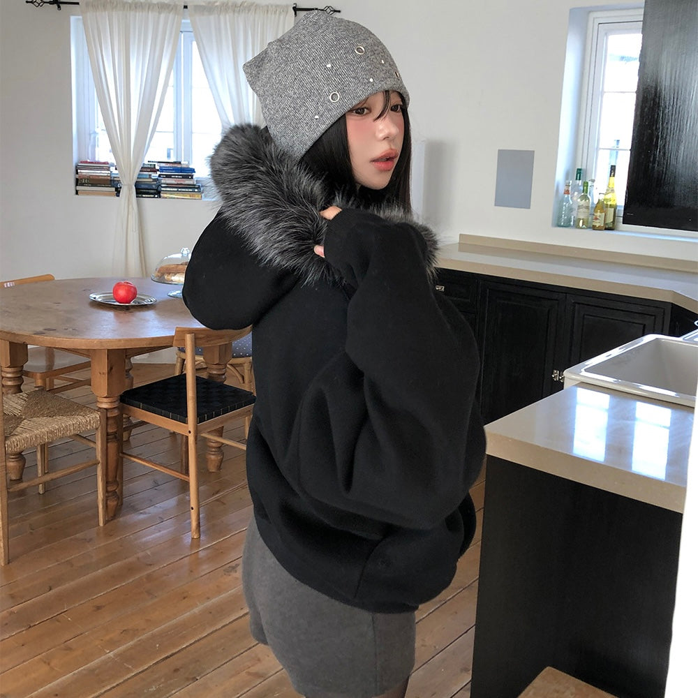 Black Fleece Lined Hood Zip Jacket