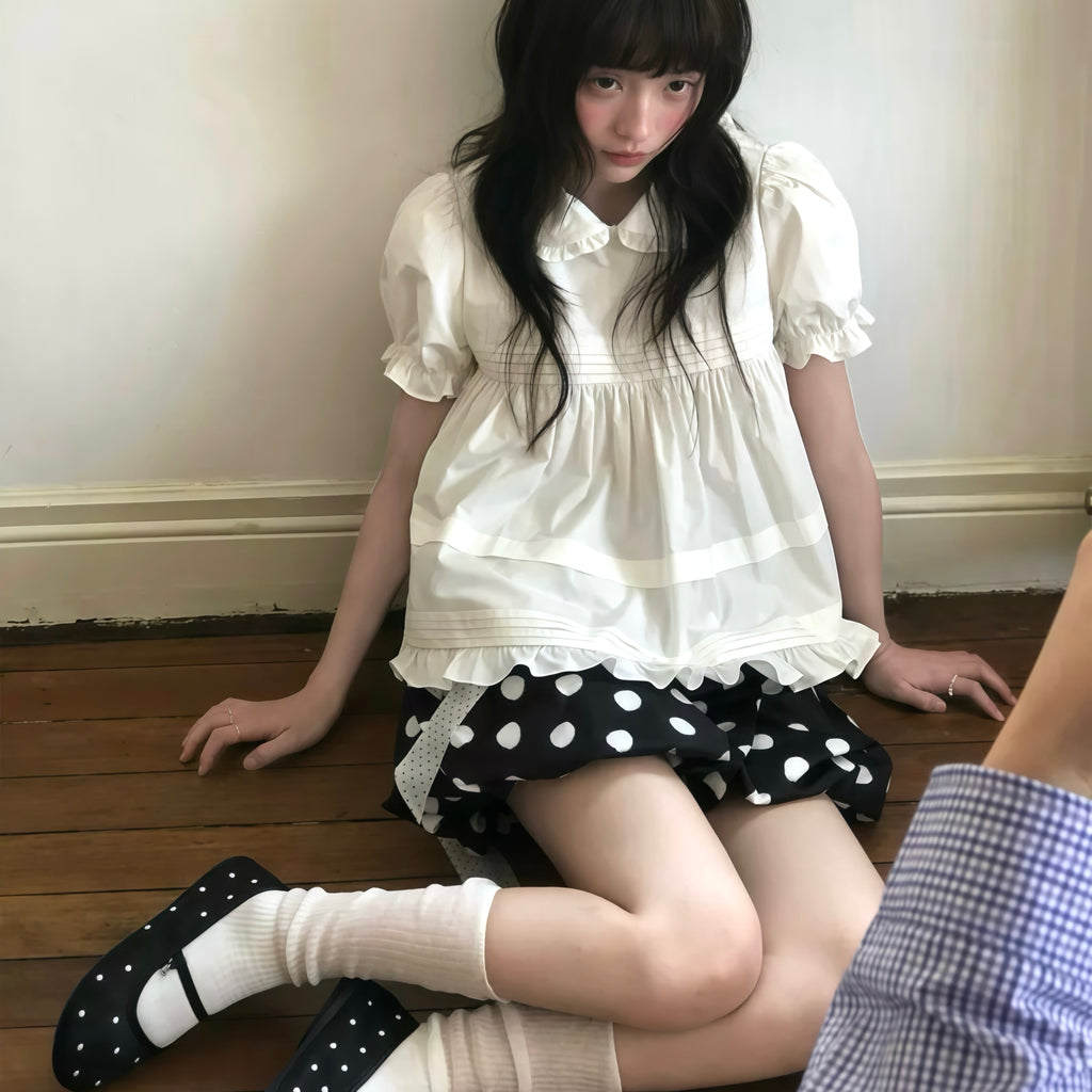 Mono Babydoll Top Polka Dot Skirt Set