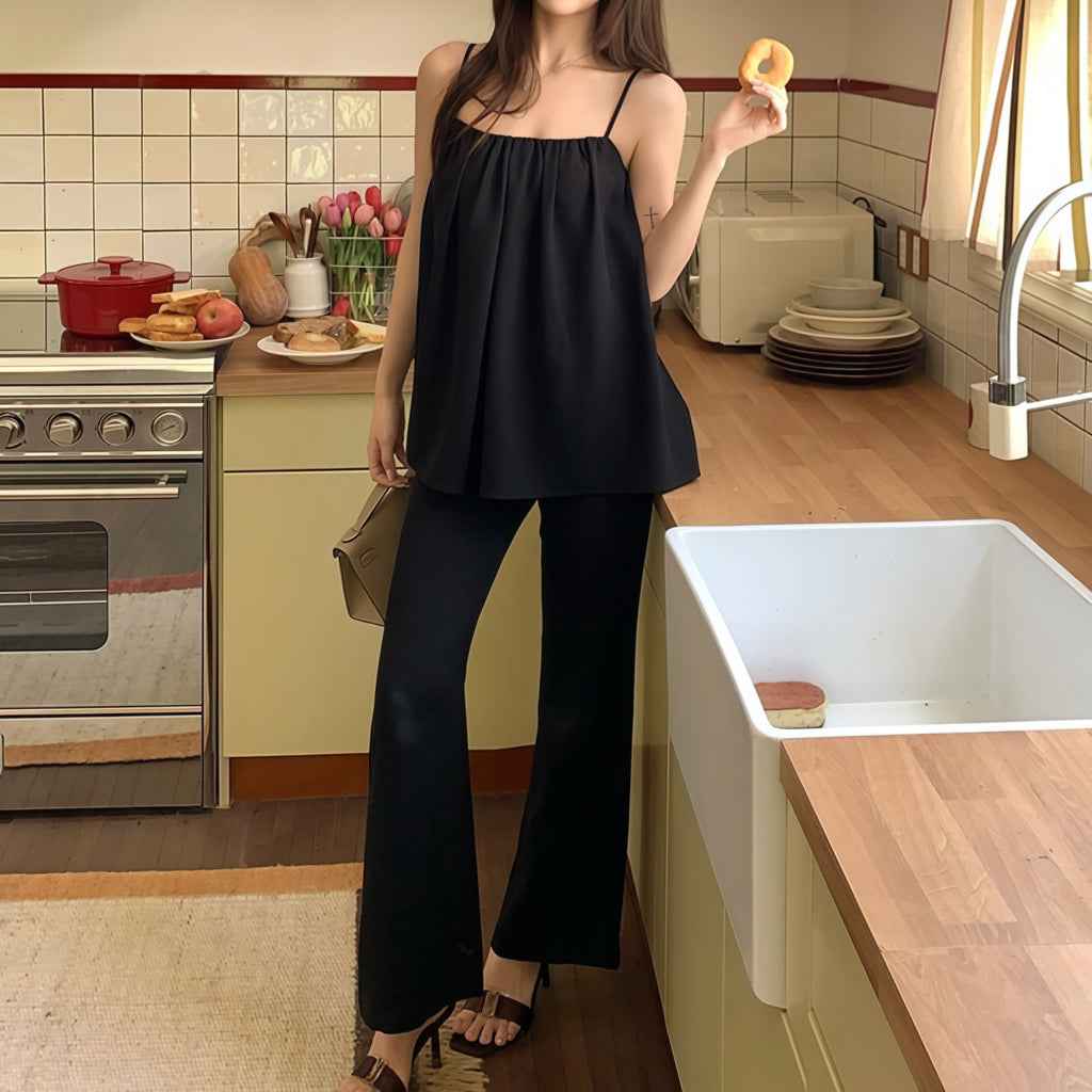 Black Babydoll Camisole Pants Set