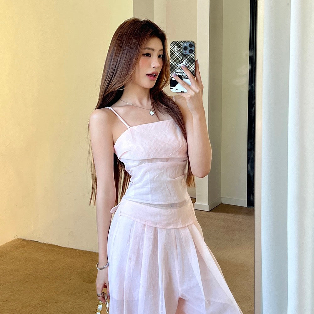 Pink Sheer Camisole Pants Set