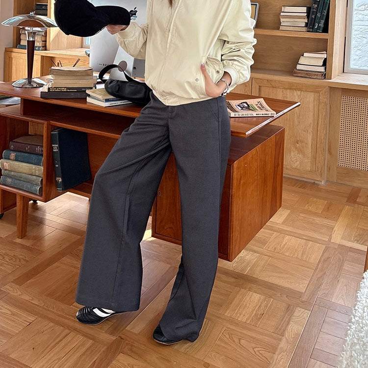 Grey Loose Straight Trousers