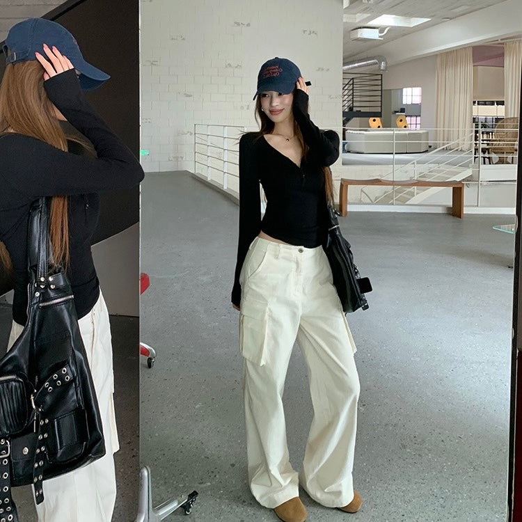 White Pocket Cargo Pants