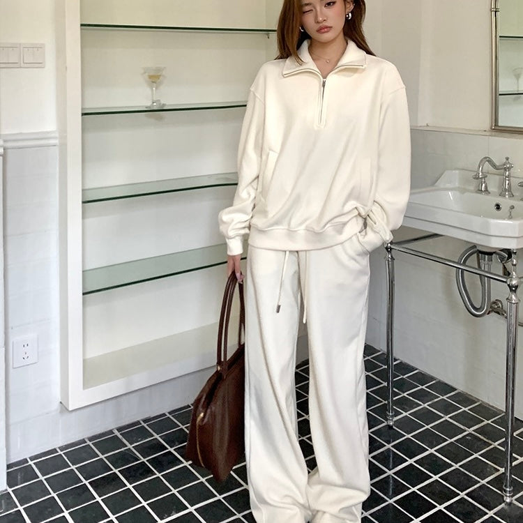 Cream Track Winter Jumper Pants Set