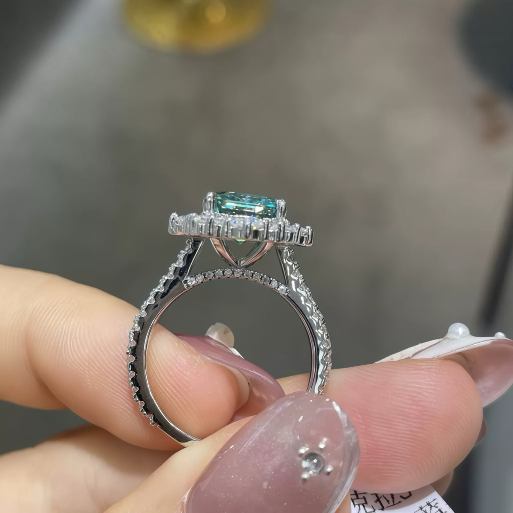Emerald Cut Green Moissanite Diamond Ring