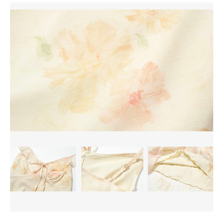 Yellow Light Floral Ruffle Maxi Dress