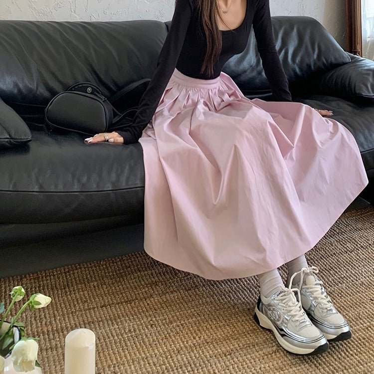 Pink Pleated Long Skirt