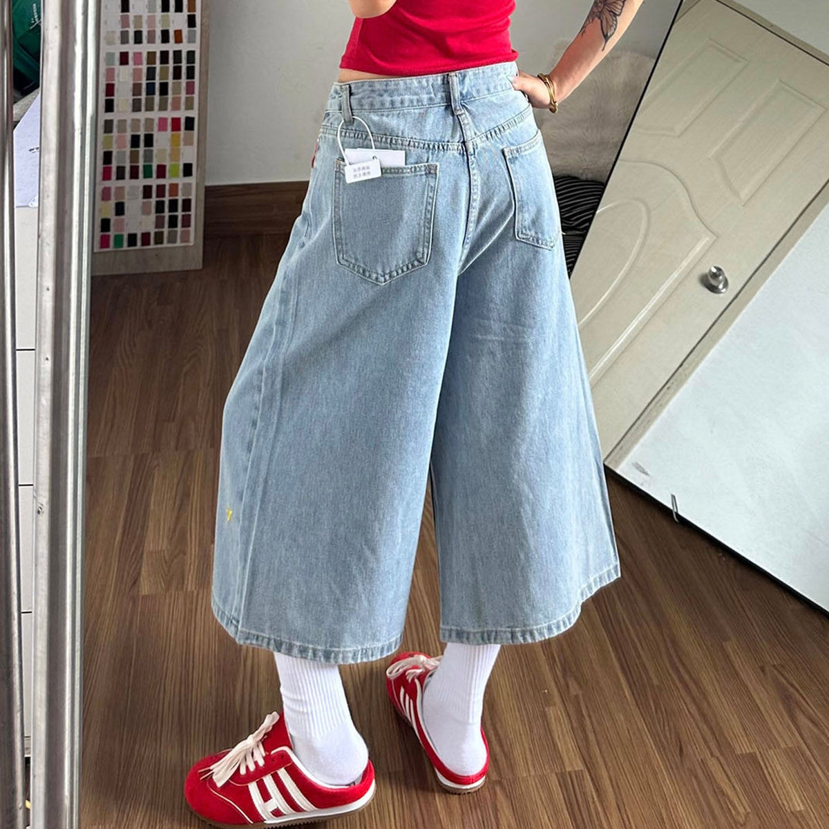 Red Star Patch Denim Denim Blue Jorts