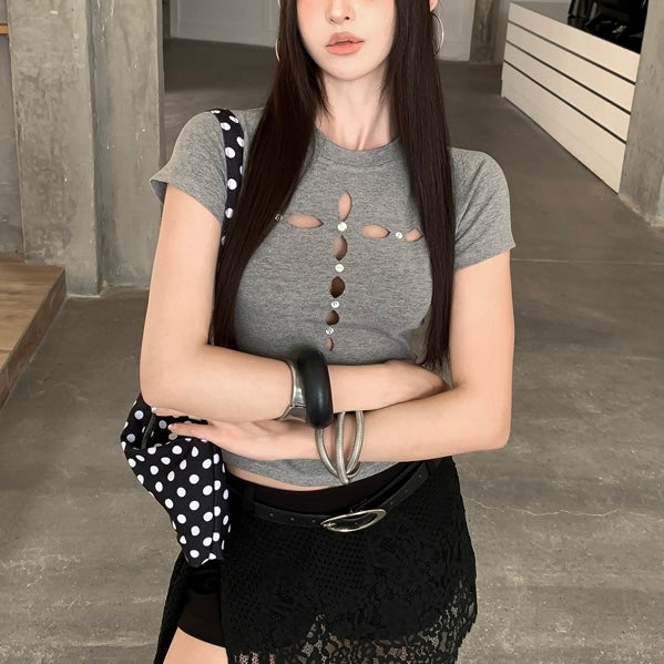 Pattern Cut Out Baby Tee