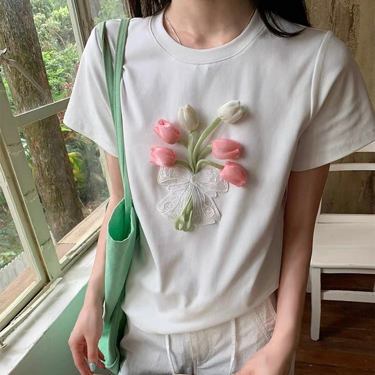 3D Tulip White T-Shirt