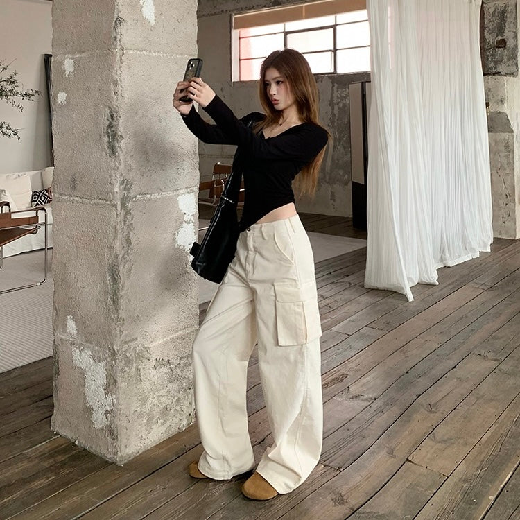 White Pocket Cargo Pants