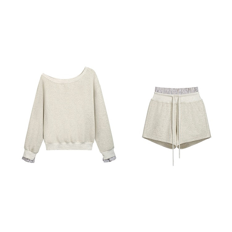 Single Off Shoulder Shorts Casual Set