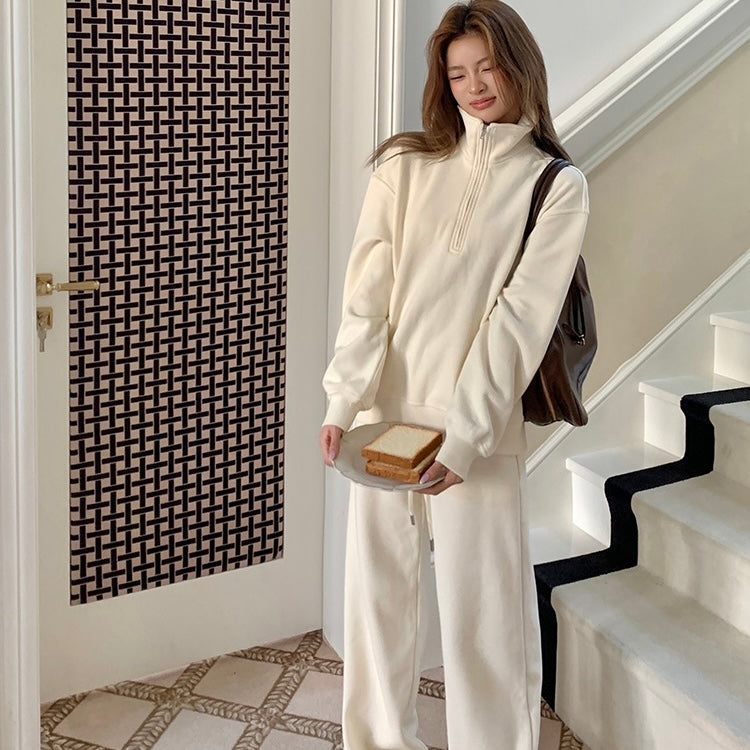 Cream Track Winter Jumper Pants Set