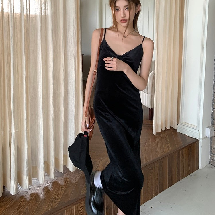 Black Velvet Slip Maxi Dress