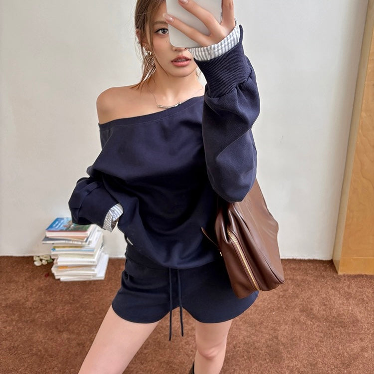 Single Off Shoulder Shorts Casual Set