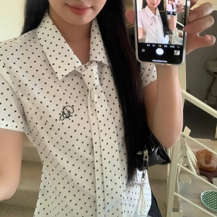 White Dot Neck-Tie Top
