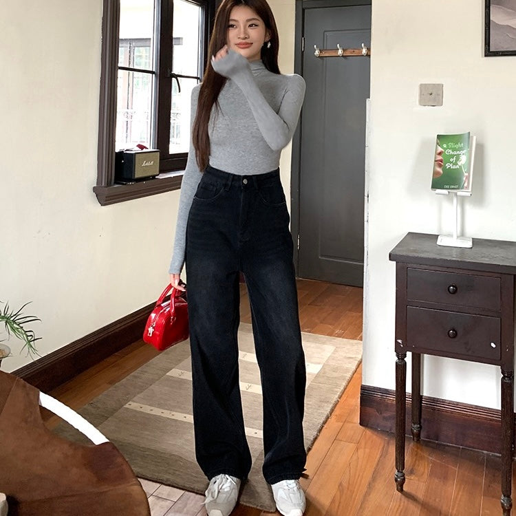 Black Straight Denim Pants