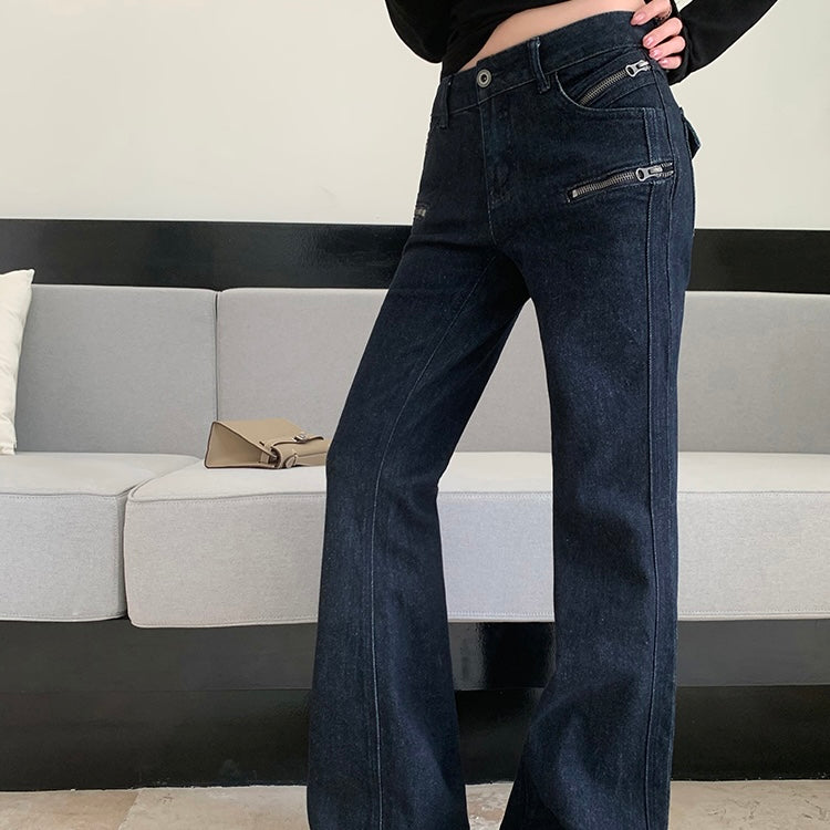 Deep Blue Double Zip Denim Pants