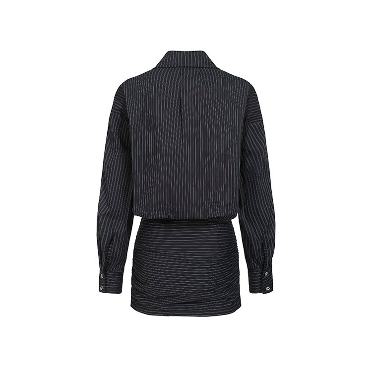 Black Line Shirt Belt Skirt Set