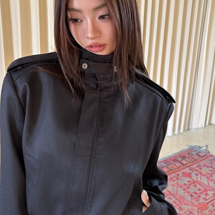 Black Wide Shoulder High Zip-Up Jacket