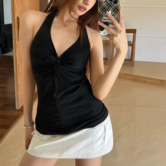 Black Middle Twist Halter Top