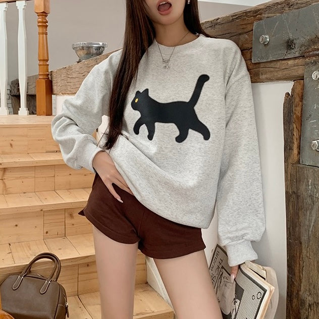 Black Cat Grey Sweater