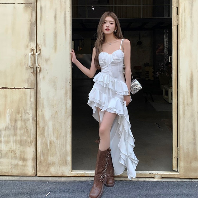 White Long Ruffle Boho Dress
