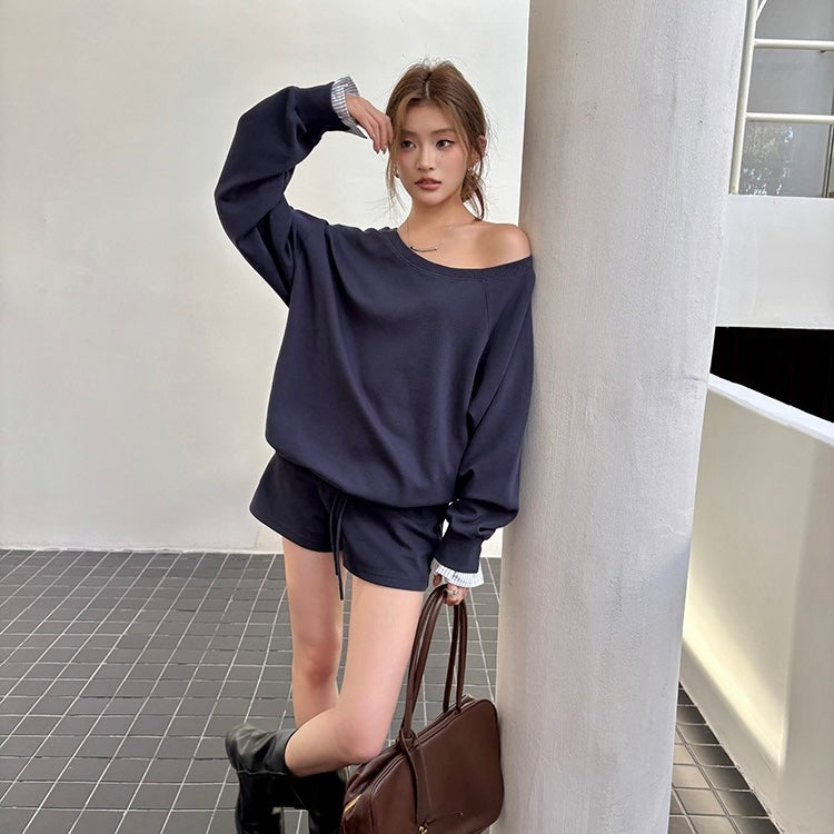 Single Off Shoulder Shorts Casual Set