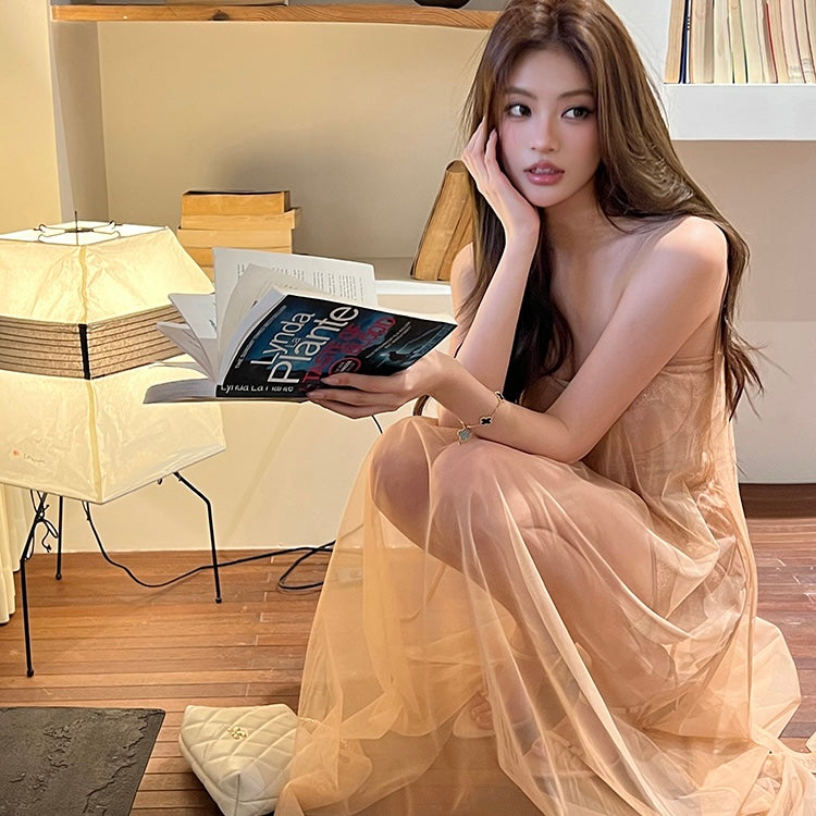 Nude Corset Maxi Mesh Outer Mini Dress