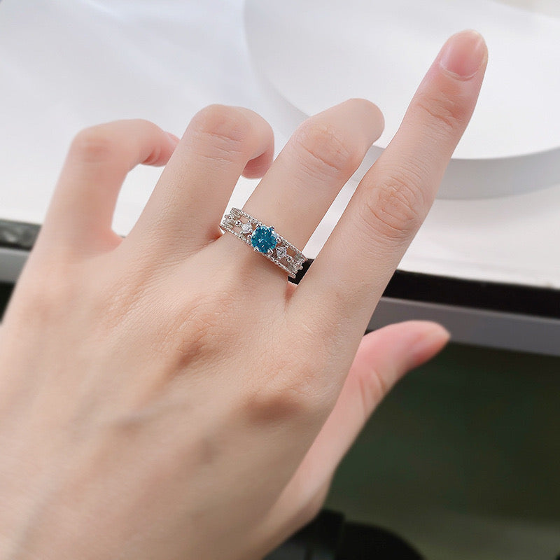 Blue Stone Milgrain Edge Diamond Band