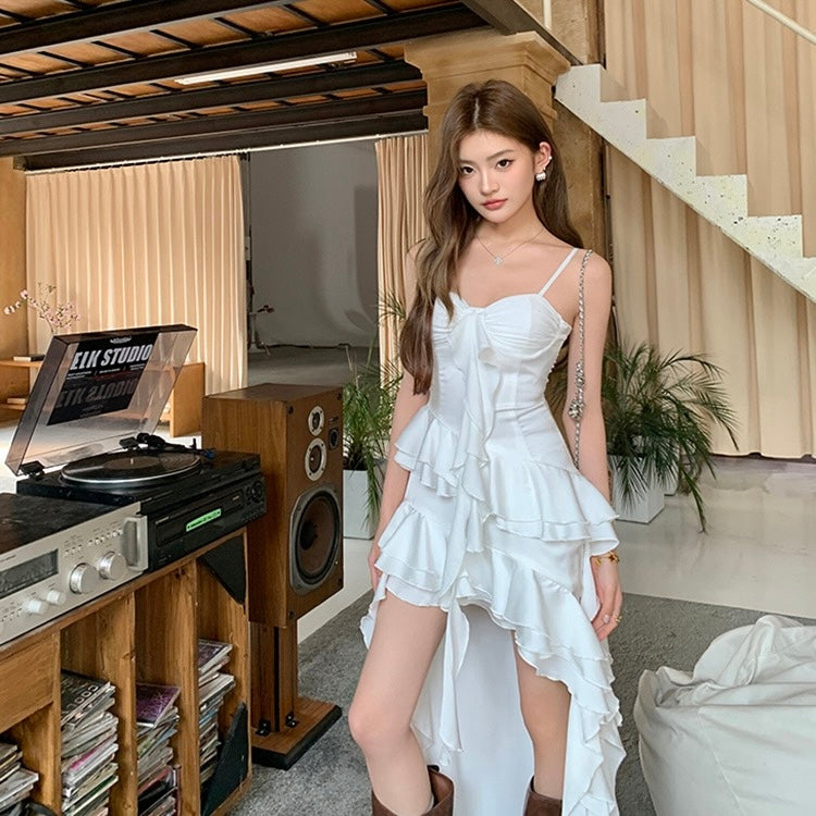 White Long Ruffle Boho Dress