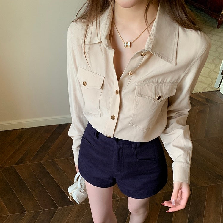 Tan Gold Button Long-Sleeve Shirt